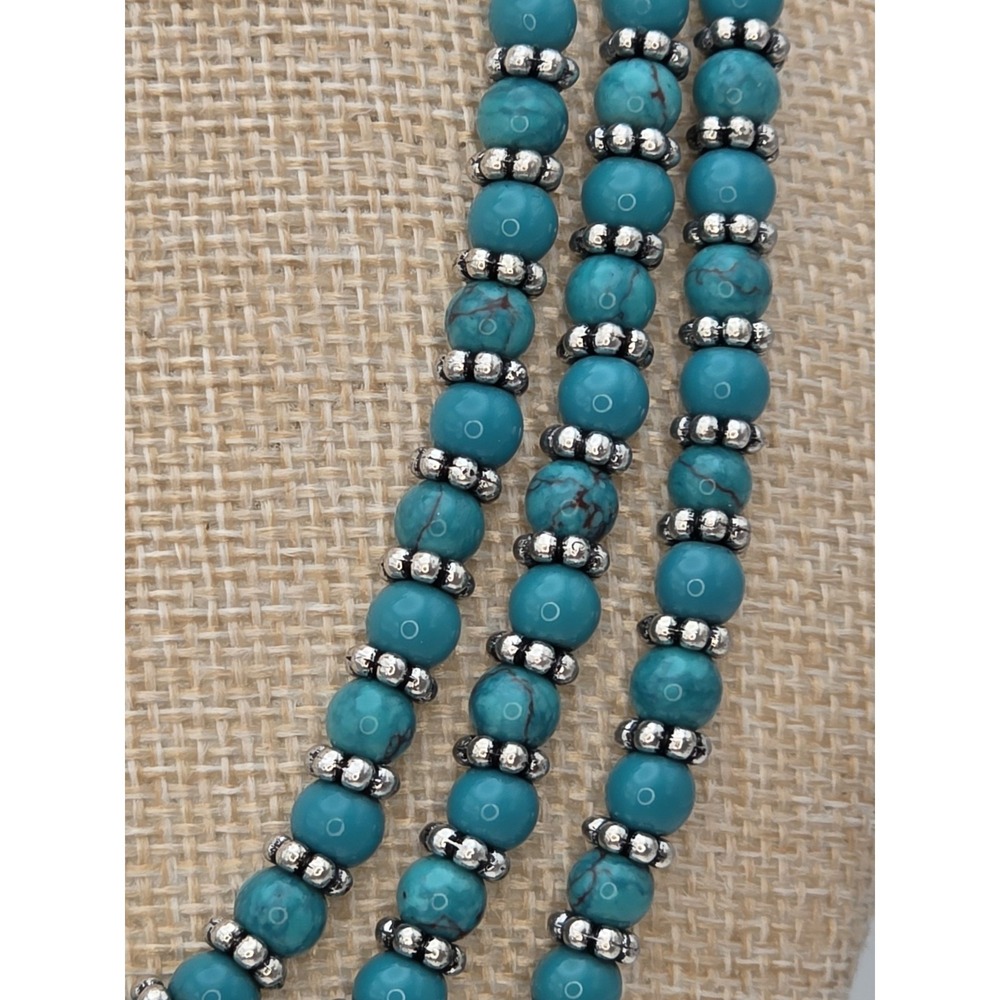 New! LUCKY BRAND Multi-Strand Silver Tone Faux Turquois Beaded Necklace MSRP $45 - Picture 2 of 6